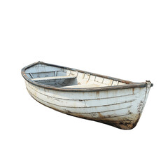 Small white boat sits on transparent background.