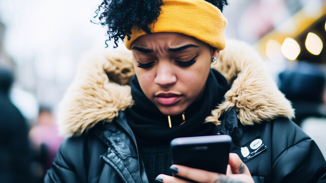 Person experiencing distress while holding head and staring at phone, reflecting modern challenges and emotional struggles in the digital age.