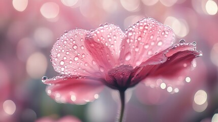 Glowing pink flower with water droplets and soft bokeh backlit scene