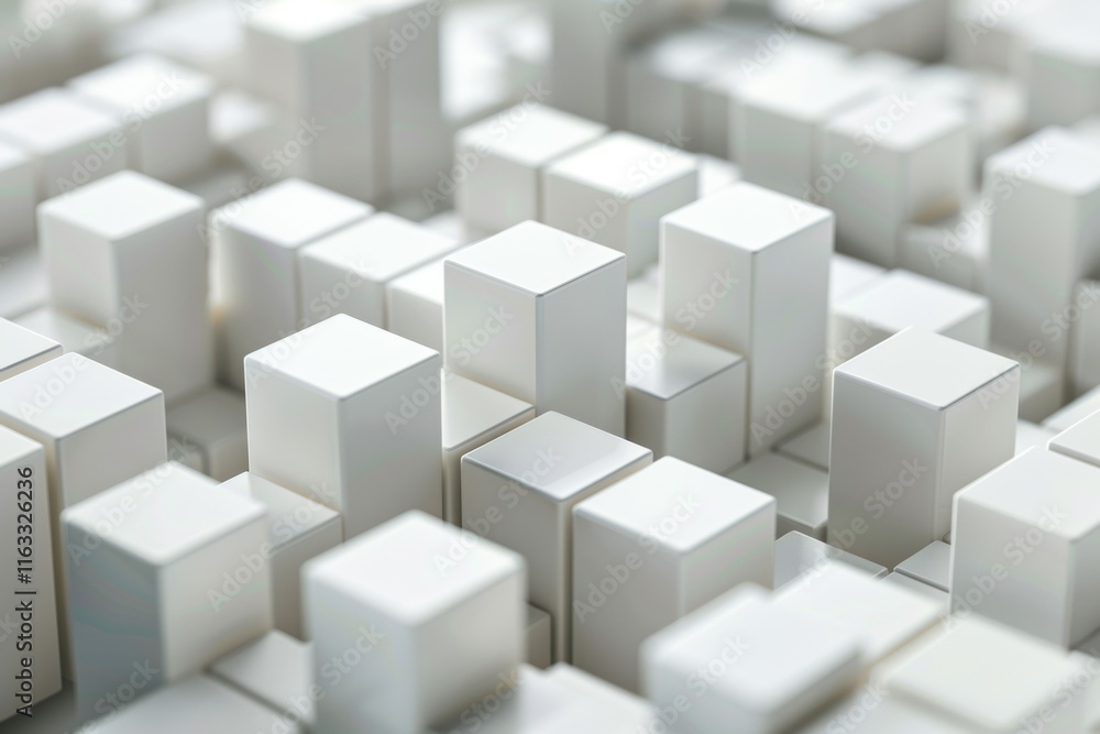 Poster abstract white cube cityscape: a 3d render of interlocking cubes