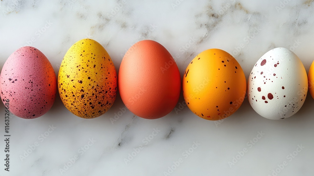 Aufkleber vibrant collection of easter eggs in vivid colors and unique patterns arranged on a marble surface f
