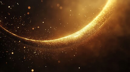 Obraz premium A golden arc with smooth light effects bending across a dark gradient background, surrounded by faint sparkles for a celebratory vibe