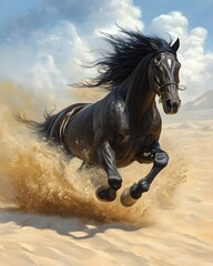 Black Stallion Running in the Desert