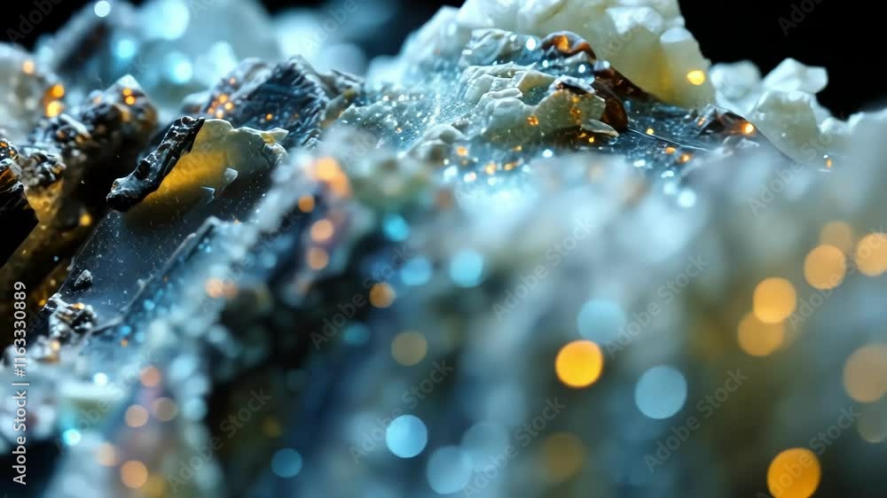 Poster a captivating close up of sparkling crystals resembling ocean waves, showcasing depth and luminescen