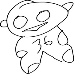 line drawing of doll hands. doll in doodle style. doll with a symbol theme of 6 x 6 = 36