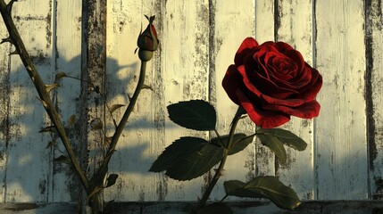 Red Rose Against Weathered Wooden Background