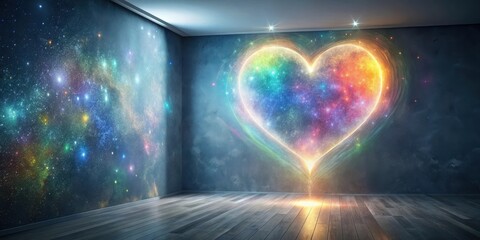 Cosmic Heart in an Empty Room A Glowing Celestial Mural