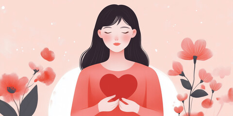 Woman Holding Red Heart as Symbol of Love Compassion and Kindness for Valentine’s Day






