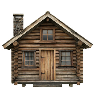 Small log cabin with a chimney and a door.