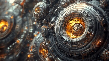 Intricate Abstract Design Featuring Copper and Silver Mechanical Elements with Glowing Highlights in a Futuristic Style for Technology and Innovation Themes
