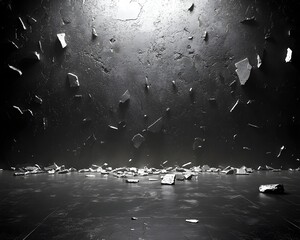 Dark Abstract Background with Broken Pieces