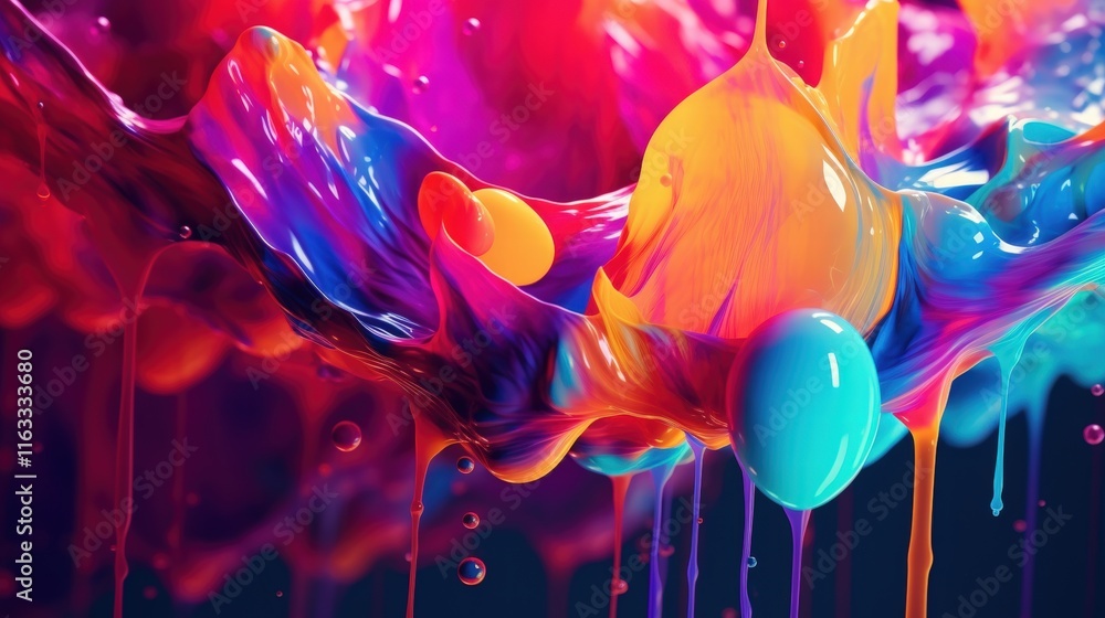 Poster vibrant abstract liquid overlay with colorful swirls and drips for creative backgrounds and design a