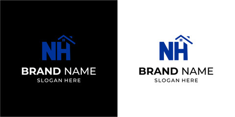 Creative NH Letter Logo with House, Illustration, Design Inspiration, Vector, Icon