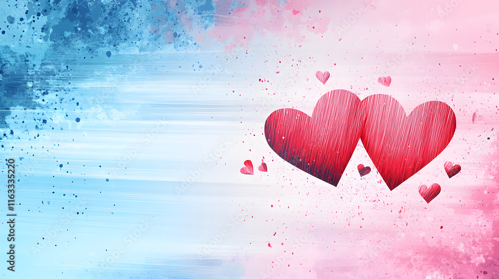 Poster two stylized hearts on a colorful gradient background representing love and affection