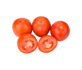 Tomato isolated. Tomato whole, half and slice on transparen png. Tomatoes with clipping path.
