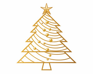 Golden Christmas Tree Line Art: Simple and Elegant Holiday Design for Crafting and Decoration.