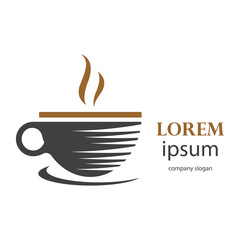 logo design of hot coffee in a glass with smoke