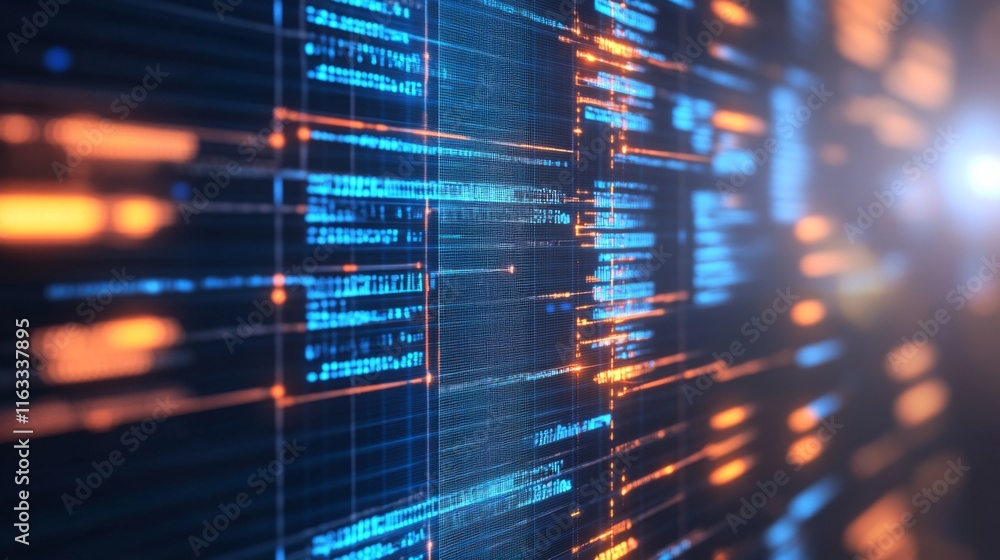 Poster abstract digital data stream background with flowing lines of light representing technology advancem
