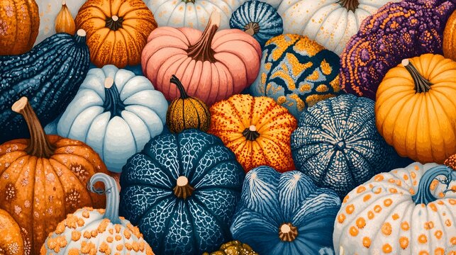 Autumn Harvest Colorful Pumpkins Gourds Abundance