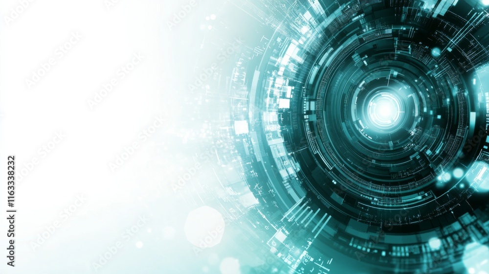 Poster abstract futuristic technology background with circular patterns and glowing elements, ideal for ill