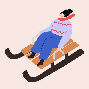 Person on a Sled vector Illustration. Winter Activity.