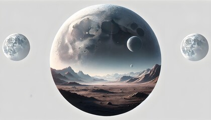 moon surface landscape panorama view isolated on white or transparent png