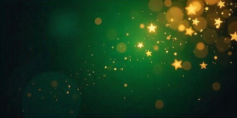 Emerald Green Festive Background Gold Stars Lights Bokeh