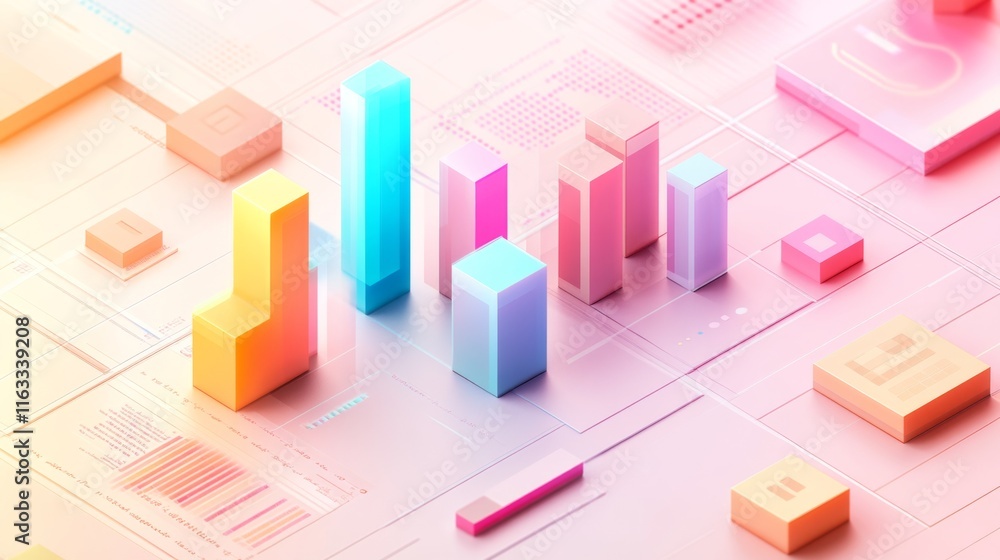Poster colorful 3d chart visualization representing data analytics and business growth trends in a modern d