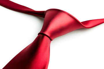Binding red necktie on white background with light and shadow shining. Father day concept and business style. Most important accessory that men wear most on weekdays, wear it with suit to go out.