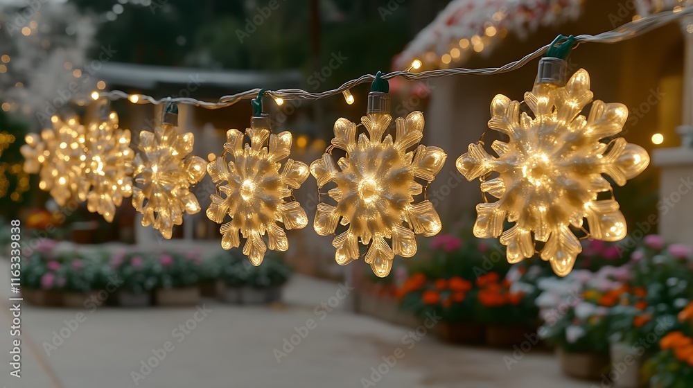 Aufkleber illuminated snowflake string lights decorate festive setting