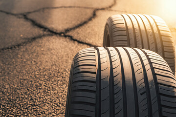 Summer Tires on a Sunlit Asphalt Road