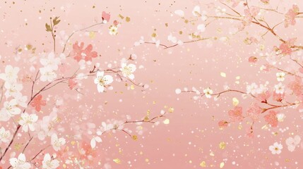 Fototapeta premium A luxurious pink Japanese-style paper design with shimmering gold speckles and delicate floral patterns for New Year