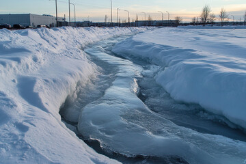 Obraz premium Meltwater stream carving through a polar ice sheet