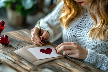 Woman writing romantic love letter