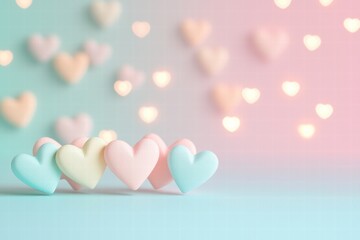 Pastel heart shapes in a luminous bokeh background at a dreamy location
