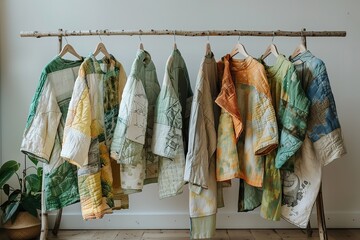 sustainable textiles used to create upcycled fashion items, Generative AI.