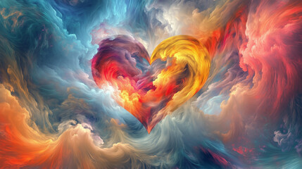 Obraz premium Beautiful colorful valentine day heart in the clouds as abstract background