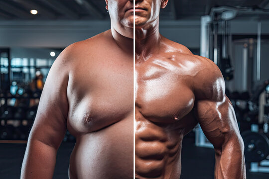 A person's body before and after a fitness transformation