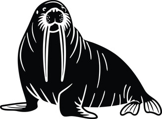 Walrus silhouette vector illustration, Walrus line art vector, Walrus vector