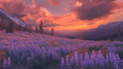Fototapeta premium Serene Sunset Over a Lavender Field