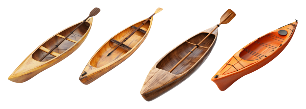 set of a wooden boat with a paddle isolated on transparent background, cut out