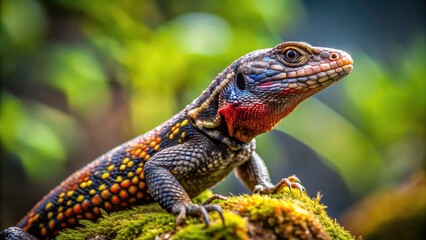Fototapeta premium Captivating Portrait of a Black and Brown Lizard in Natural Habitat for Wildlife Photography Enthusiasts, Showcasing Intricate Patterns and Textures of Reptilian Skin, Nature's Beauty