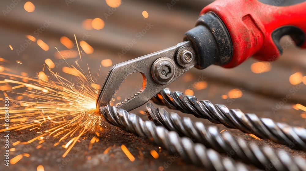 Aufkleber artful and dynamic image showcasing a powerful bolt cutter with glowing red handles creating a showe