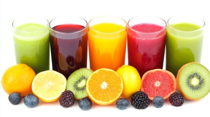 Fototapeta premium Fresh and Artistic Fruit Juices on Isolated Background