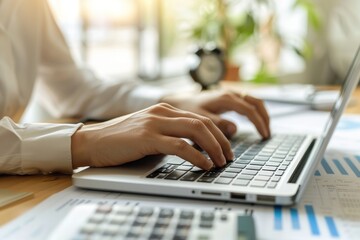 Close-Up of Hands Typing on a Laptop Keyboard