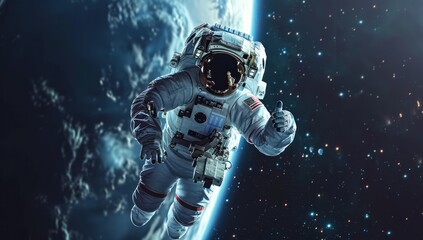 Fototapeta premium Astronaut Floating in Space with Thumbs Up