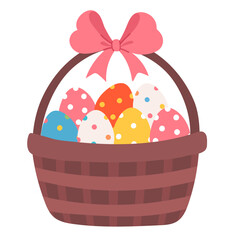 Easter eggs in the basket easter holiday cartoon doodle illustration