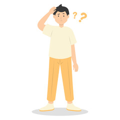 People Think and Solve Question. Confused Situation. Flat Cartoon Vector Illustration