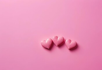 Fototapeta premium An abstract background of pink hearts scattered on a light pink background
