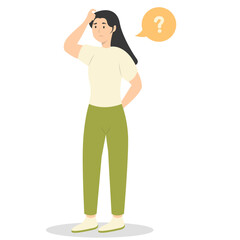 People Think and Solve Question. Confused Situation. Flat Cartoon Vector Illustration